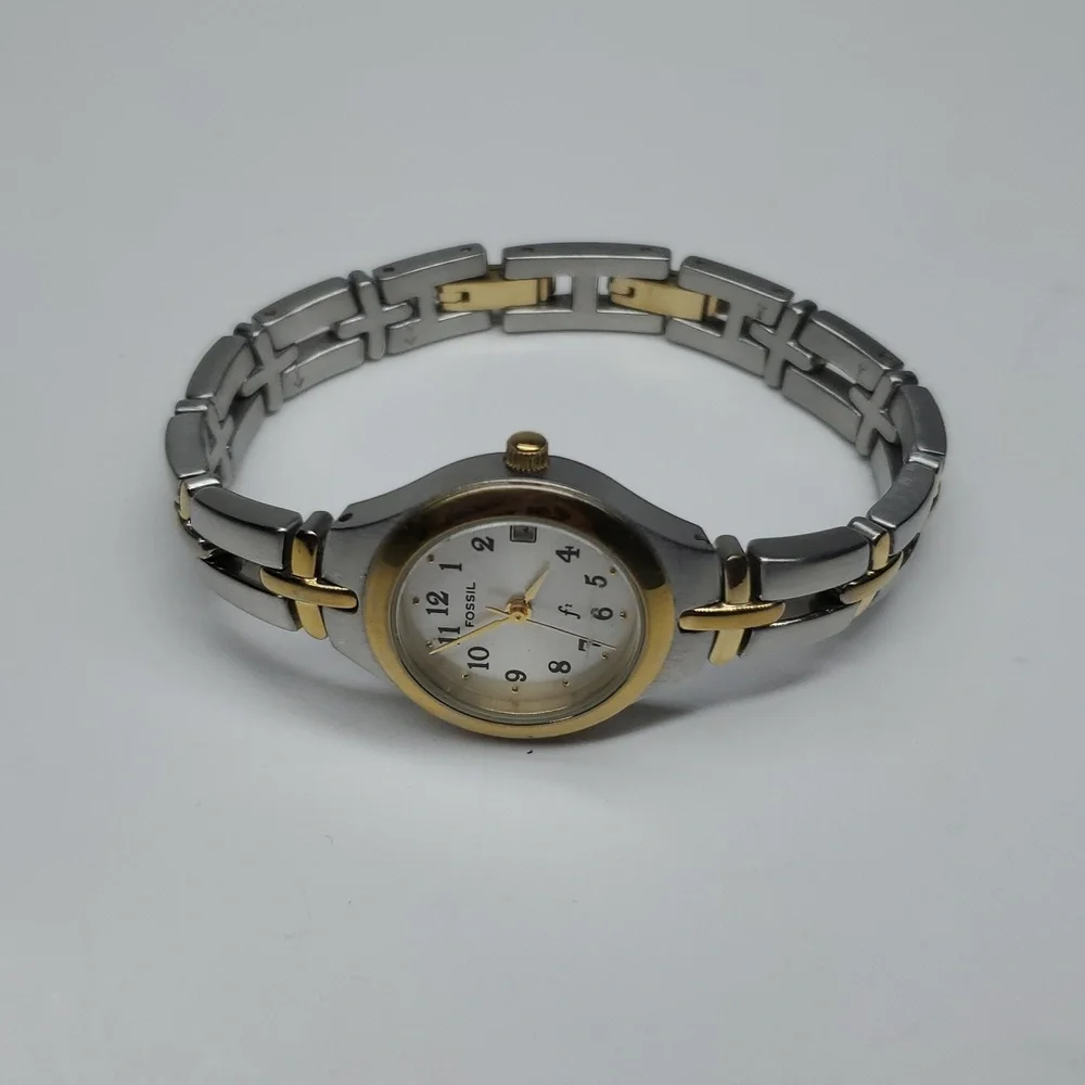 Vintage Fossil F² Watch ES9439 Two Tone Gold Silver Stainless Steel Gold